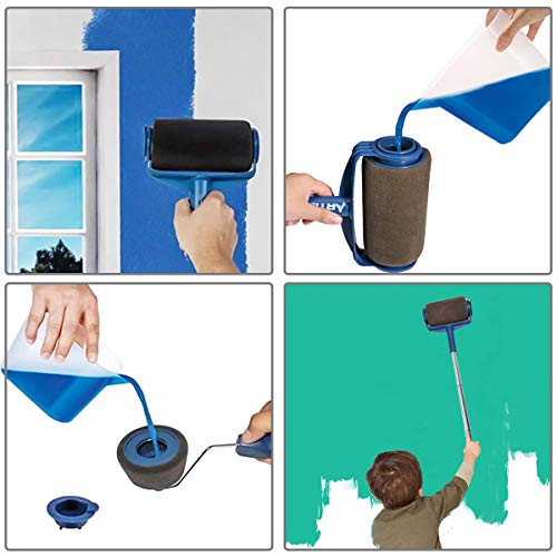 Paint Roller Brush Kit, GOCHANGE 9PCS Wall Printing Brush kit with Paint Runner Pro Brush, Wall Printing Brush, 3 Telescopic Poles, Handle Flocked Edger Painting Walls and Ceilings - Thumbnail 2
