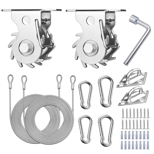 HDYAR 43 Pcs Shade Sail Hardware Kit with Ratchet Winch Wire Tensioner for Rectangle/Triangle Shade...
