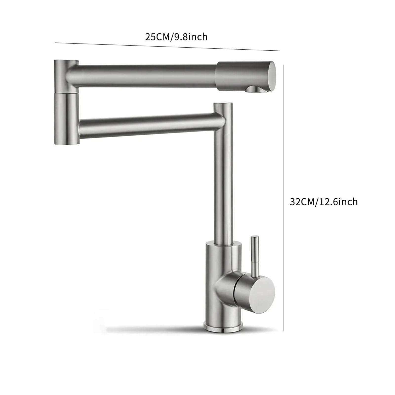 Grifo de llenado ollas for montaje en cubierta, grifo agua caliente y fría, manija simple for encimera, juntas dobles, rotación 360°, retráctil para la mayoría de los escenarios