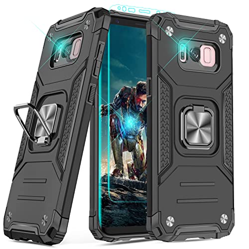 YmhxcY Galaxy S8 Case with HD Screen Protector, Armor Grade Case with 360 Rotating Holder Kickstand Non-Slip Hybrid Rugged Phone Case for Galaxy S8 - KK Black