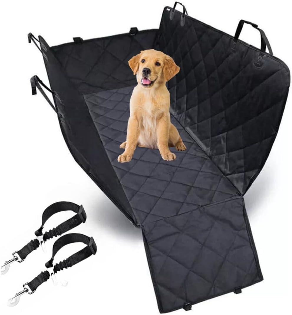 Couverture pour chien pour banquette arrière de voiture – Protection de coffre, siège imperméable pour chien avec protection latérale, couverture de voiture antidérapante, laisse pour chien,