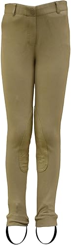 BasEQ Lily - Pantalones de equitación para niños de tiro bajo con parche para asiento y rodilla Negro, Azul Marino, Bronceado