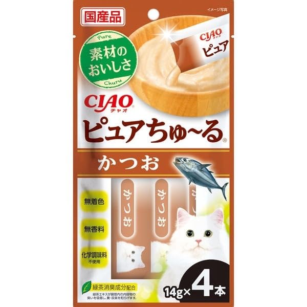 Amazon.co.jp: チャオ ピュアちゅ～る かつお 14g×4本 ［ちゅーる