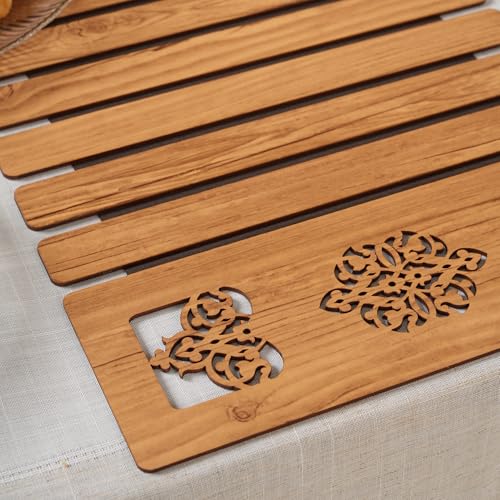 Image of HOME 360 Modern Slat Table Runner | Decorative Finish MDF Slats with Intricate Cut-Out Patterns | Rollable Table Centerpiece for Dining Room, Kitchen | (TAN 1, 14X36 INCH)