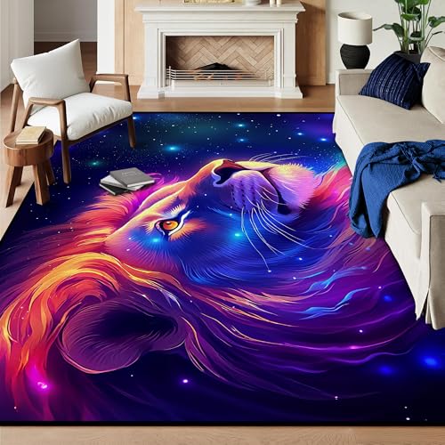 6' x 9' Galaxy Lion Rug Large 3D Fierce Lions Space Area Rugs for Kids Bedroom Living Room Playroom Gameroom Boys Glitter Carpet Throw Rugs Floor Mat,180 X 275cm Galaxy 8 6' x 9' (Rectangula