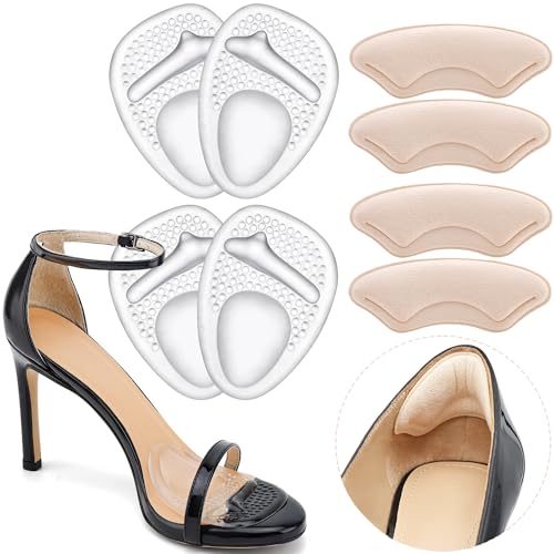 Heel Cushion Pads,Ball of Foot Cushions,Metatarsal Pads for Women, Heel Grips Liners for Heel Pain Relief, Blisters,Friction, Non-Slip Shoe Inserts for Loose Shoes Make Shoes Fit Tighter (4Pairs)