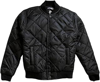 جاكيت بومبر مبطن للاطفال، أسود، تصميم مضلع، بأزرار أمامية وأطراف مضلعة