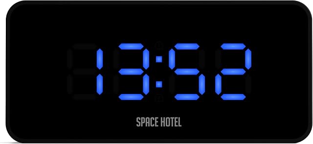SPACE HOTEL® Hypertron Digital Alarm Clock with LED Display, 12/24Hr, Room Temperature, USB Charging Port, 3 levels Brightness Dimmer, USB Powered & Battery Backup (Black/Blue)