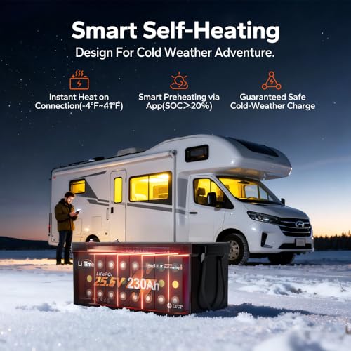 Image of LiTime 24V 230Ah Bluetooth Self Heating LiFePO4 Lithium Battery, Low-temp Cutoff Protection, 4000+ Deep Cycle for Off-Grid RV Marine Home Energy Storage