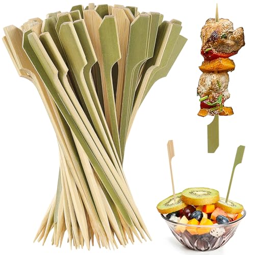 Pinchos de Madera,100 Piezas Brochetas de Bambú Pinchos de Paleta de Bambú Palitos De Cóctel Brochetas de Madera para Buffets BBQ Kebabs Aperitivos Hamburguesas Verduras Frutas(15 cm)