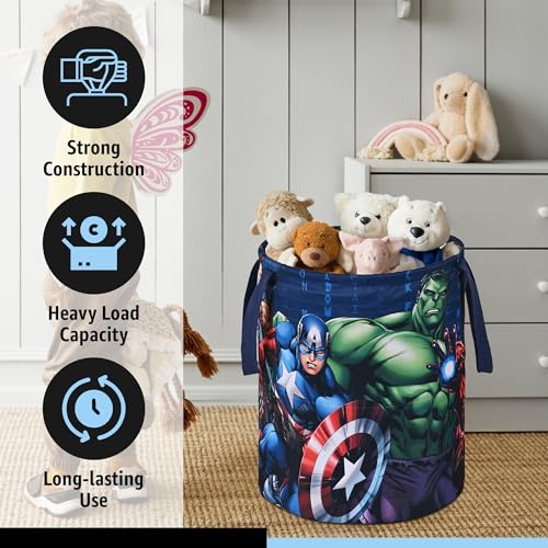 Image of Urbane Home Pack of 3 Foldable 45L Toys Organizer for Kids Room - Soft Toys Storage Bag /Basket /Container with Handles | Marvel Avengers - Blue