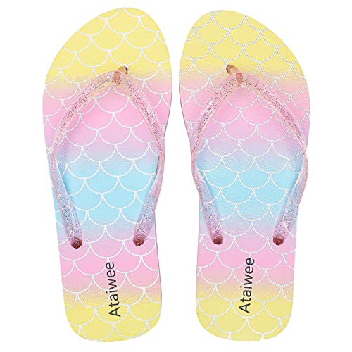 Ataiwee Girls Flip Flop Sandals - Kids Printed Slide Shoes for Little/Big Kid.