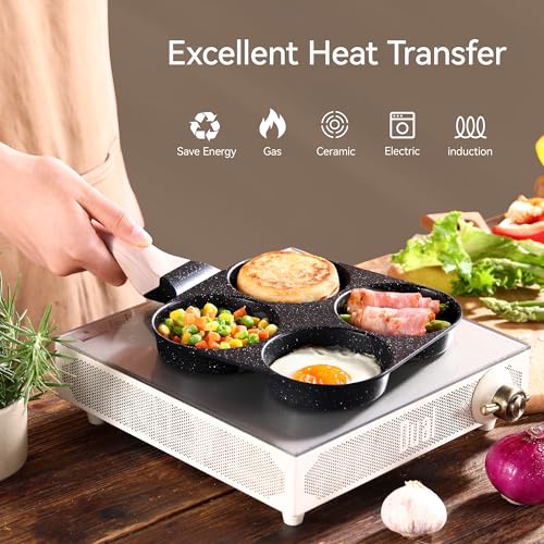 CAROTE Egg Pan Omelette Pan, 4-Cup Nonstick Granite Omelette Skillet - Pancake Pan and Healthy Egg Cooker Suitable for Gas Stove & Induction Cookware, Black