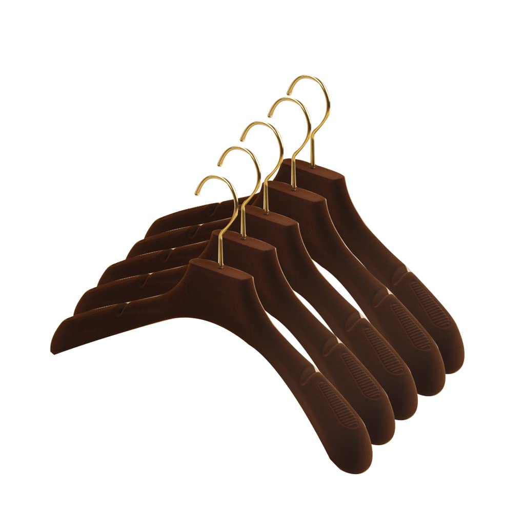 TXGJWRA Space Saving 5 Pack Space Saving Suit Hangers Flocking Hangers for Clothes Durable Clothes Hanger Wooden Coat Hangers Hangers Coat,B
