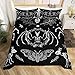 Castle Fairy Moth Animal Theme Duvet Cover Queen Size,Gothic Skull Boho Comforter Cover with 2 Pillowcase for Adults,Black and White Skeleton Decorative Soft Bedding Set