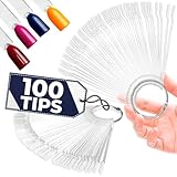100 Pcs Clear Nail Swatch Sticks - Smooth, Transparent Acrylic Color Swatches for Gel Polish with Metal Rings for Practicing Art - Works with Charms, Rhinestones, and Nail Art Striping Tape Lines