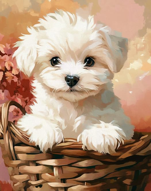 AxiangziK perro animal Kits De Punto De Cruz,11CT DIY Kit de Punto de Cruz,bichón frisé blanco,Pre-Impresa DIY Kit de Manualidades Decorativa para Principiantes,40x50cm
