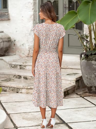 Image of BerryGo Women's Floral Boho Ruffle Summer Midi Dress Short Sleeve V Neck Empire Waist Swing Flowy Dress