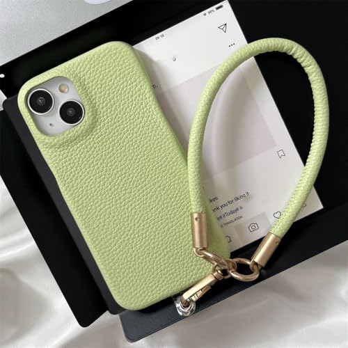 Étui de téléphone en cuir de luxe avec lanière chic pour iPhone 13 Pro Max vert