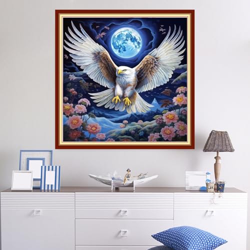 Image of Dooxvey Cross Stitch Kit for Adults Beginners - Stamped Needlepoint Embroidery Kit, 11CT Pattern Moon Owl, 18x18 Inch