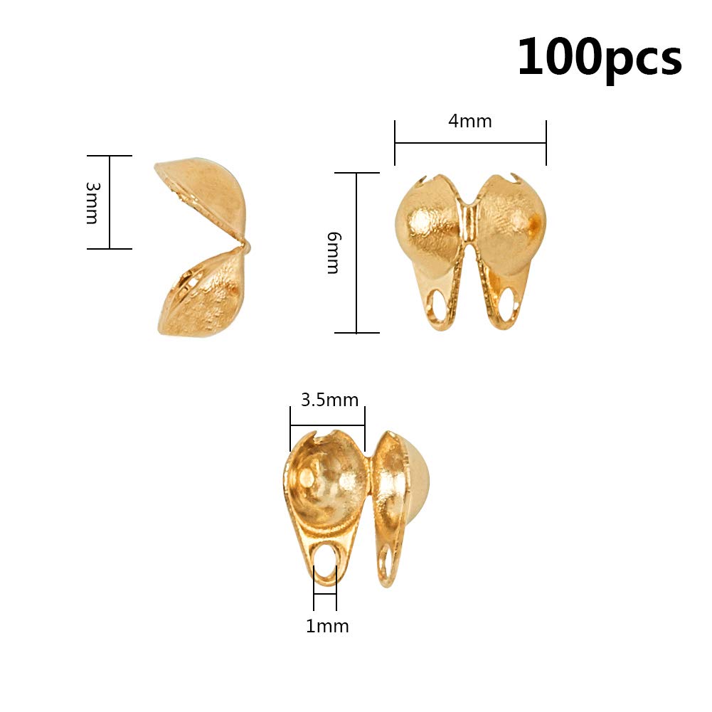 Beebeecraft 400-Piece Gold Plated Bead Tips - 3mm Clamshell Knot Covers For Jewelry Making