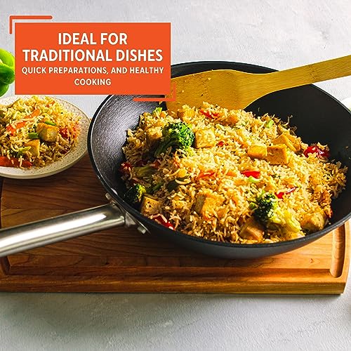 Imusa Light Cast Iron Wok With Stainless Steel Handle & Pre-Seasoned Nonstick Interior, 12", Black #TOP6