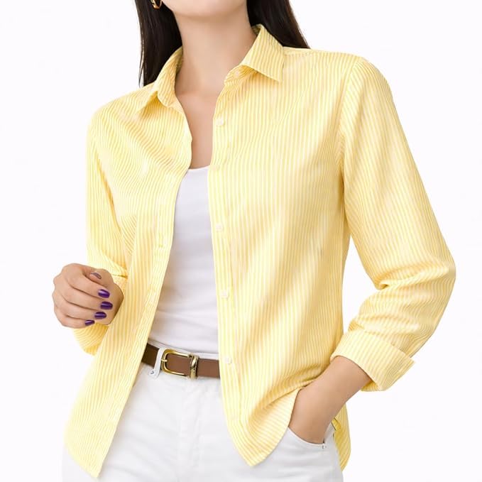 Image of Womens /GirlsClassic Lining Shirt for Women Cotton | Women's Striped Style top | Full Sleeve, Relaxed fit, Button-Down Casual Shirt for Girls & Women