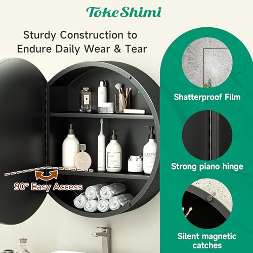 Image of TokeShimi 20 x 20 in Round Medicine Cabinet, Stainless Steel Door Frame
