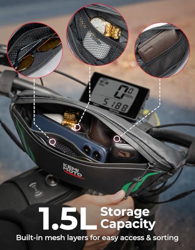 Image of KEMIMOTO Dirt Bike Handlebar Bag Waterproof 1.5L Compatible with Surron | Motorcycle Handlebar Storage Pouch Fits for Light Bee X, S X160, X260, Talaria Sting ridstar q20 Soleil01 IN10 Ebike Green