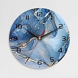 Horloge murale décorative : les impressions dorées en marbre bleu sont lumineuses et résistantes aux couleurs, aiguilles en métal, colorées et faciles à lire, la fente arrière est facile à installer, livrée avec 1 crochet, également livrée avec un support, vous pouvez mettre l'horloge murale sur la table pour une visualisation facile.