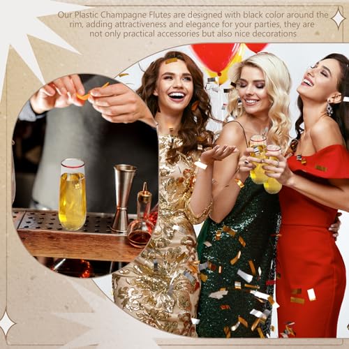 Norme RUX-NORME-225 24 Pcs 9 Oz Plastic Champagne Flutes Stemless Plastic Champagne Glasses Shatterproof Mimosa Glasses Rim Wedding Toasting Flutes Unbreakable Disposable Clear Champagne Cups For Party thumb #2