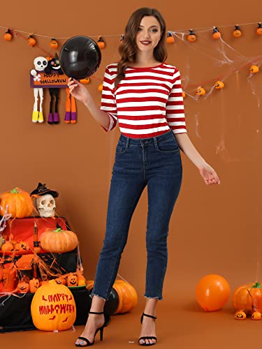 Allegra K Women's Halloween Elbow Sleeves Top Round Neck Slim Fit Tee Casual Printed T-Shirt2