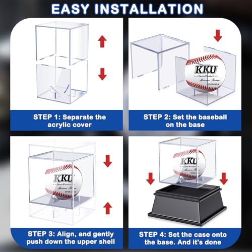 Image of KKU Baseball Display Case, Baseball Holder for Ball Display Cube Box, UV Protected Acrylic Baseball Storage Official Size Box , Memorabilia Display Case for Baseball, Pickleball, Tennis