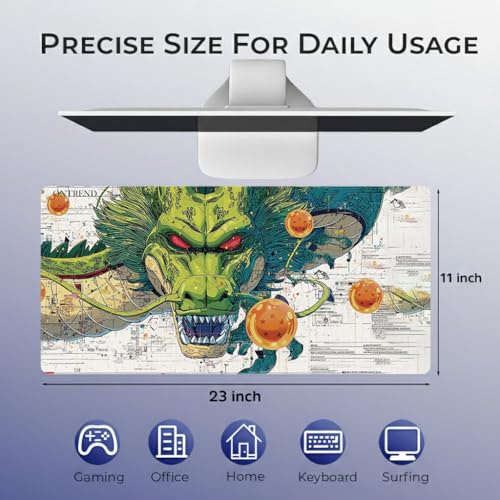 Image of ON TREND Anime Series Printed Mouse pad with Anti-fray Stitching, Waterproof Surface & Non-Slip Rubber Base Gaming Mouse Mat for Laptop, Computer & Desk (Large Extended -23x11 Inch) (Dragon)