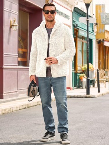 Runcati Mens Fuzzy Sherpa Hoodie Long Sleeve Button Down Fleece Jackets Casual Winter Hooded Sweatshirt4