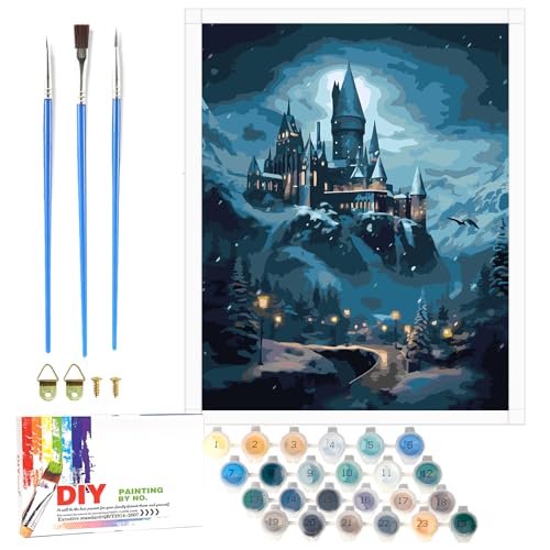 Lixkuokuo Pintura por números para adultos y jóvenes principiantes, 40 x 50 cm, Hary Pote Hogwas, escuela de magia, pintura con lienzo, pinceles acrílicos, gran kit de manualidades para decoración del