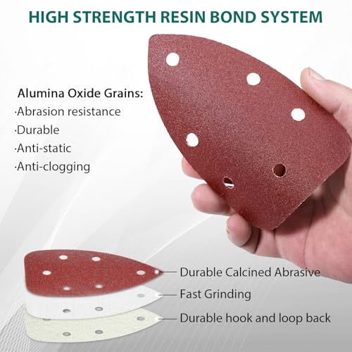 Image of HYCHIKA 60PCS Sander Sandpaper, Detail Sander Sandpaper Assorted 60 /80 /100 /120 /180 /240 Grits with 6 Holes for Wood Sanding, Fit HYCHIKA 140W Detail Electric Sander(Model Number: TX104)