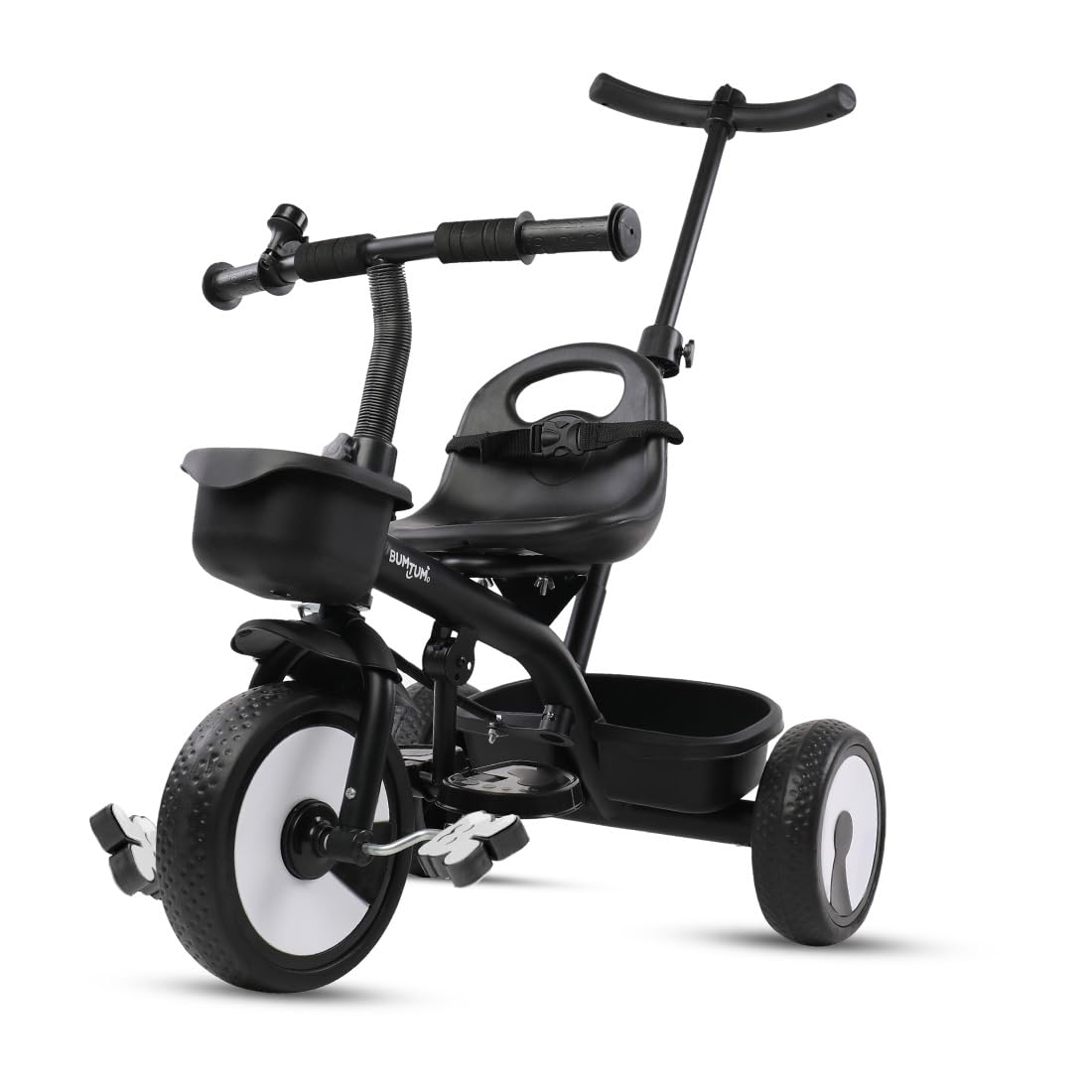 Bumtum Tricycle Ride with Parental Handle | Play & Plug Cycle for Kids | 2-5 Years - Tricycles for Boy & Girl | Sturdy Designs with Storage Box, Horn and Guarded Seats, Heavy Wheels (Black)