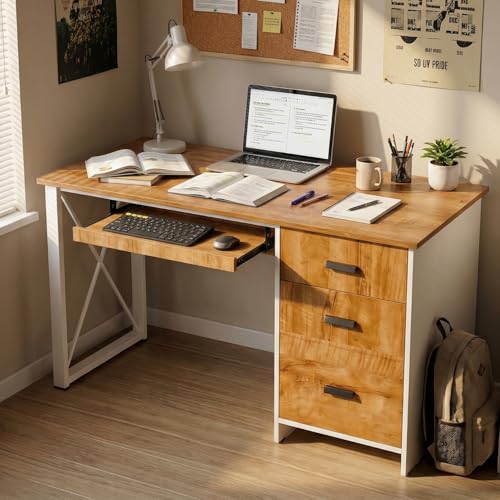 Image of FFO Work from Home Desk | Office Desk for Home | Work Table for Home Office | Study & Computer Desk with Drawer Storage and Keyboard Tray | Modern Wooden Home Office Desk