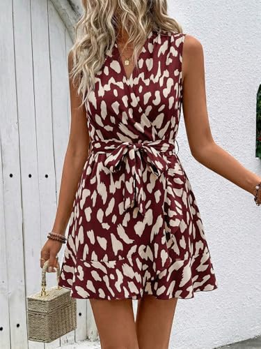 Image of SOLY HUX Women's Summer Wrap Dress Flowy Belted Vacation Short Dresses