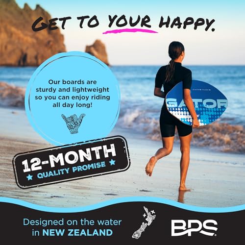 Image of BPS 'Gator' 40 Inch No Wax Needed Skim Board - Epoxy Coated Wood Skimboard with EVA Pads - Skim Board for Beginner to Advanced (Blue with Yellow Accent)