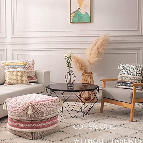 blue-page-Boho-Tufted-Decorative-Unstuffed-Pouf-Farmhouse-Casual-Ottoman-Pouf-Cover-with-Big-Tassels-Handwoven-Foot-RestCushion-Cover-ONLY-for-Bedroom-Living-Room-18x18x16-Pink blue page Boho Tufted Decorative Unstuffed Pouf Farmhouse Casual Ottoman Pouf Cover with Big Tassels Handwoven Foot RestCushion Cover ONLY for Bedroom Living Room 18x18x16 Pink