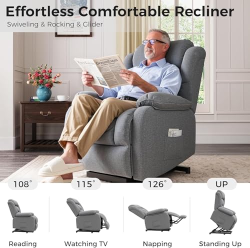 Image of Amopatio Power Lift Recliner Chair for Elderly Indoor Reclining Chairs Lounge Chairs Single Sofa with Side Pockets and Remote Control for Living Room Bedroom(Gray)