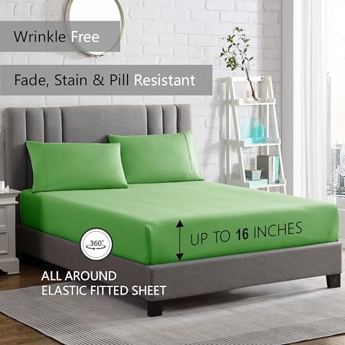 American Home Collection Twin Size Sheet Set - 16-Inch Deep Pocket - Ultra Soft Microfiber Bed Sheets - Breathable, Wrinkle Free, Easy Care - Oeko-Tex Certified (Twin, Lime Green)