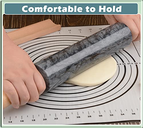Siparui Marble Rolling Pin With Wooden Cradle Thick Handle Set For Baking,18.5 Inch Premium Quality Polished Roller For Pizza Dough,Fondant,Pie Crust,Non-Stick Surface Easy To Clean(Black) #TOP4
