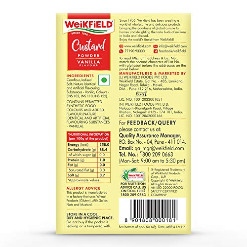 Image of Weikfield Custard Powder, Vanilla Flavour, 500g Carton (Pack of 2)