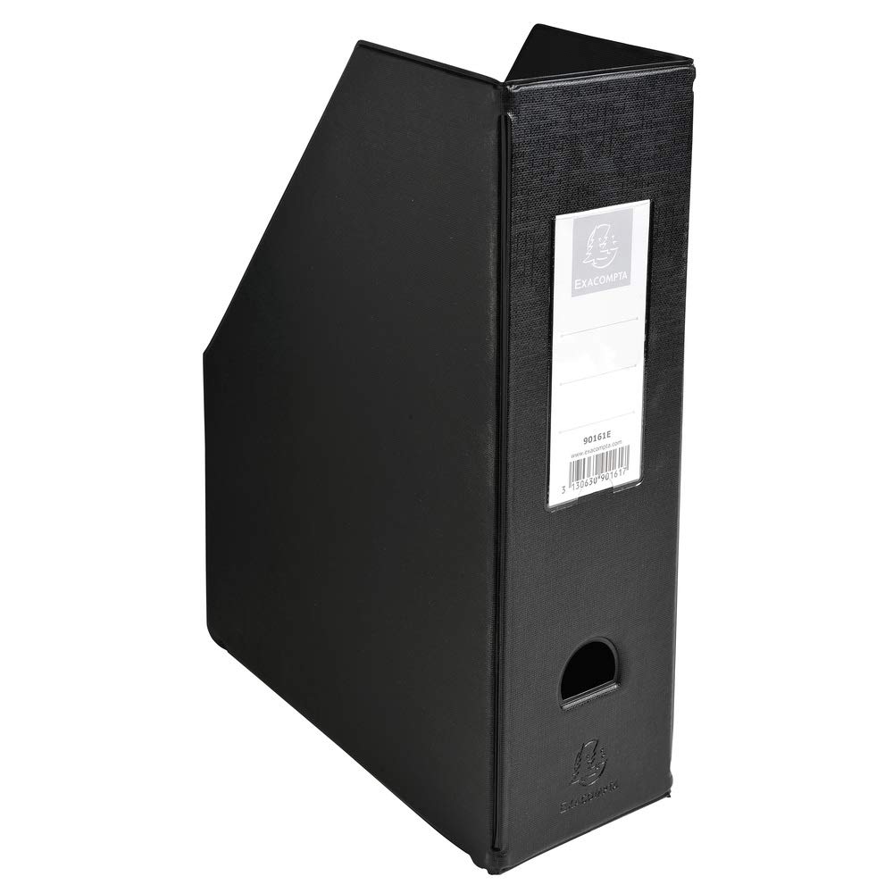 Exacompta - Ref 90161E - PVC Magazine File - Suitable for Storing A4 Documents,100mm Spine, Construction from 2mm Rigid PVC, Finger Hole & Label on Spine -Black
