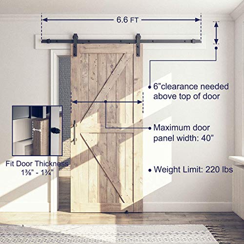 Image of SMARTSTANDARD 6.6FT Sliding Barn Door Hardware Whole Kit (Include 6.6ft Single Track Kit & Pull Handle Set & Floor Guide), Smoothly and Quietly, Easy to Install, Fit 36 inch-40 inch Wide Door Panel (J Shape) | Include 6.6FT Track Kit & Pull Handle Set & Floor Guide, Smoothly and Quietly, Easy to Install, J Shape Hangers