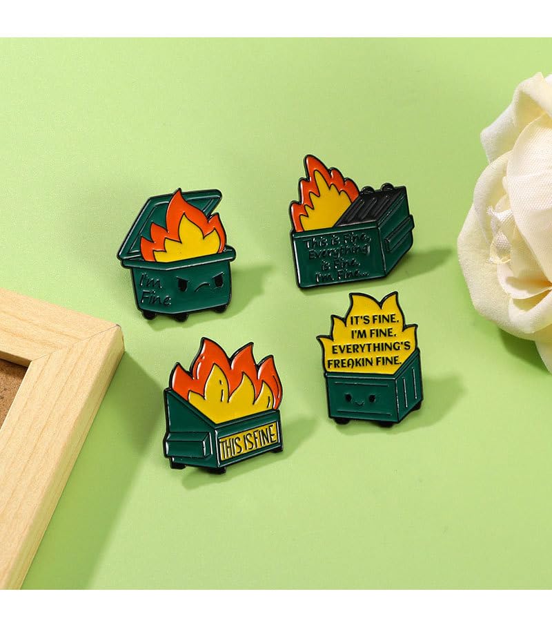 Image of Enamel Dumpster Fire Pins Funny Meme Trash Garbage Burning Flame Pins Cute Cartoon Colorful Kawaii Hypoallergenic Stainless Steel Jewelry Birthday Gift for Women