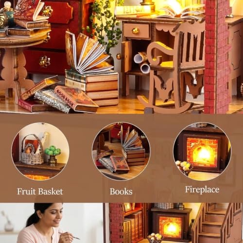 Image of PATPAT Book Nook Kit with LED, DIY Miniature House Kit 3D Wooden Dollhouse